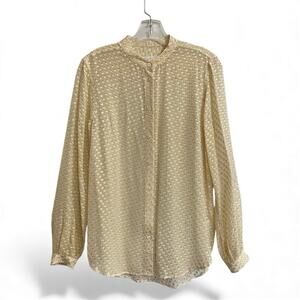 Equipment Femme Tunic Blouse Size Small Cream Gold Polka Dot Silk Blend Sheer